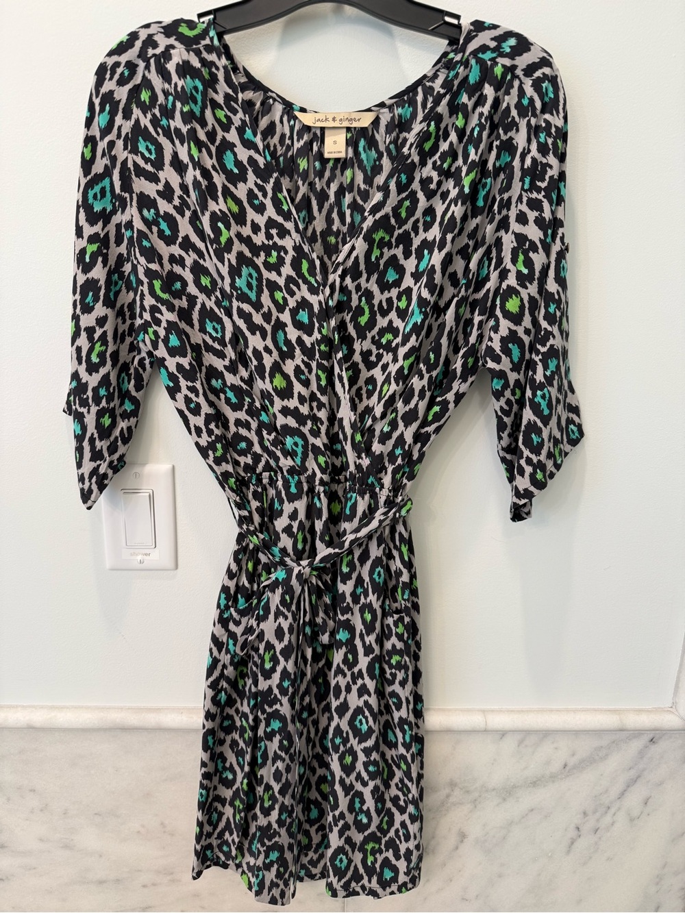 jack & ginger Green Teal Leopard Print Silk Wrap Dress SIZE SMALL